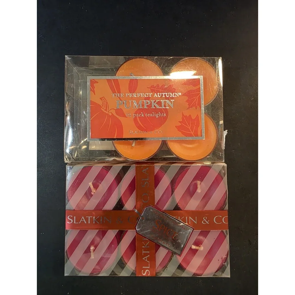 Vintage Slatkin & Co Bath Body Works Tealight Candle Lot Pumpkin Spice Autumn Ch